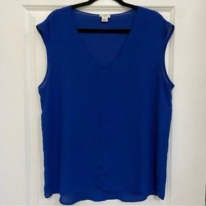 J.Crew cobalt blue sleeveless V-neck blouse chiffon size 14 lightweight summer